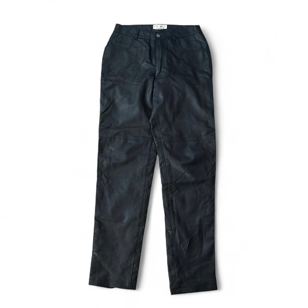 Women's Black Leather Straight-Leg Pants